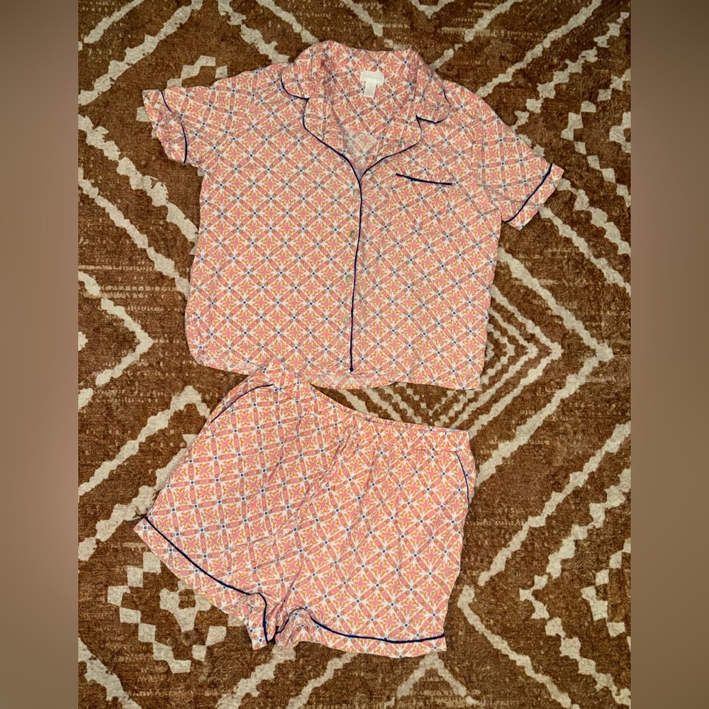 Japna rayon linen blend soft pajama shorts set geometric floral print sz lg